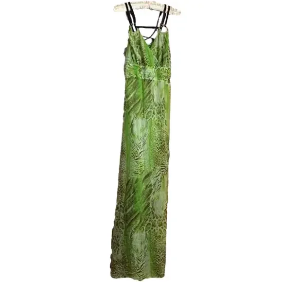 🌷 Vipart & Lolavien 🌷 Gorgeous Soft Like Silk Green Leopard Print Maxi Dress - Picture 4 of 8